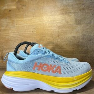 Hoka One One Bondi 8 REFLECTIVE Womens Size 8 Running Shoes Sneakers Blue Yellow